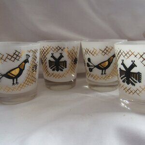 Vintage Set of Four Rocks / Highball Glass, Thunderbird and Roadrunner    Q228